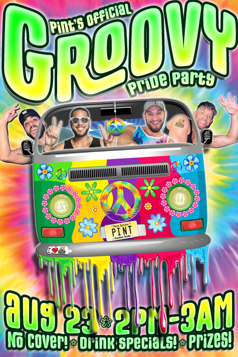 Pint's Official Groovy Pride Party August 23 2Pm-3am no cover drink specials prizes